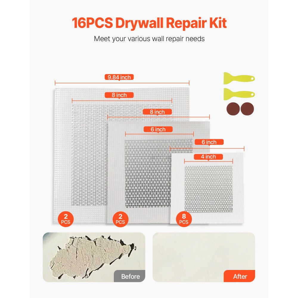 SET - 16PCS Wall Repair Kit with 8"x8", 6"x6", and 4"x4" Patches