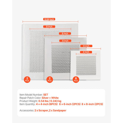 SET - 16PCS Wall Repair Kit with 8"x8", 6"x6", and 4"x4" Patches