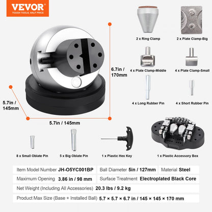 JH-O5YC001BP - Chrome-Plated 5" Steel Ball Vise for Engraving & Machining