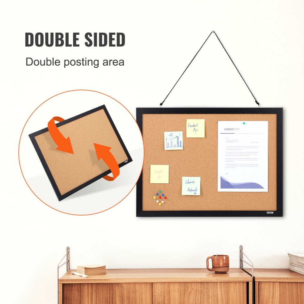 010200946476 - 24x18 Inch Double-Sided Cork Board with Pushpins