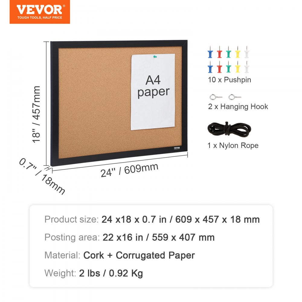 010200946476 - 24x18 Inch Double-Sided Cork Board with Pushpins