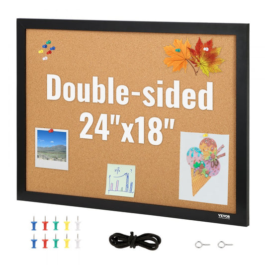 010200946476 - 24x18 Inch Double-Sided Cork Board with Pushpins