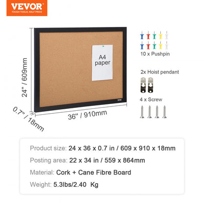 010347796714 - 36x24 VEVOR Cork Board for Home & Office Organization