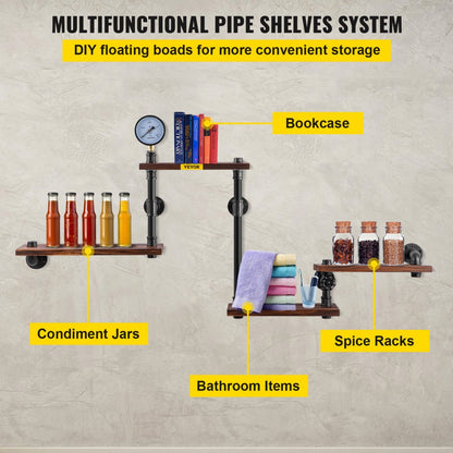 VV-GSCWJ-002 - Vintage 51.18" Pipe Shelving Unit with Solid Wood Shelves