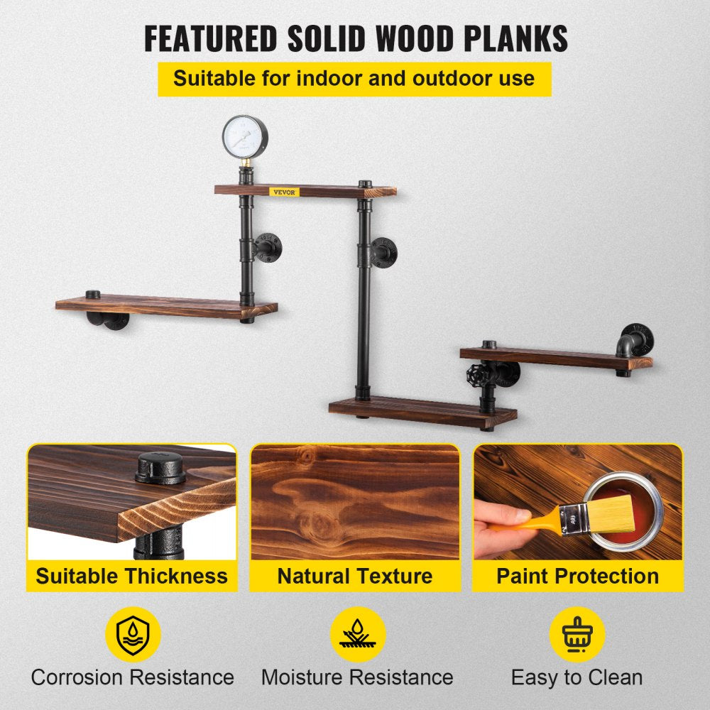 VV-GSCWJ-002 - Vintage 51.18" Pipe Shelving Unit with Solid Wood Shelves