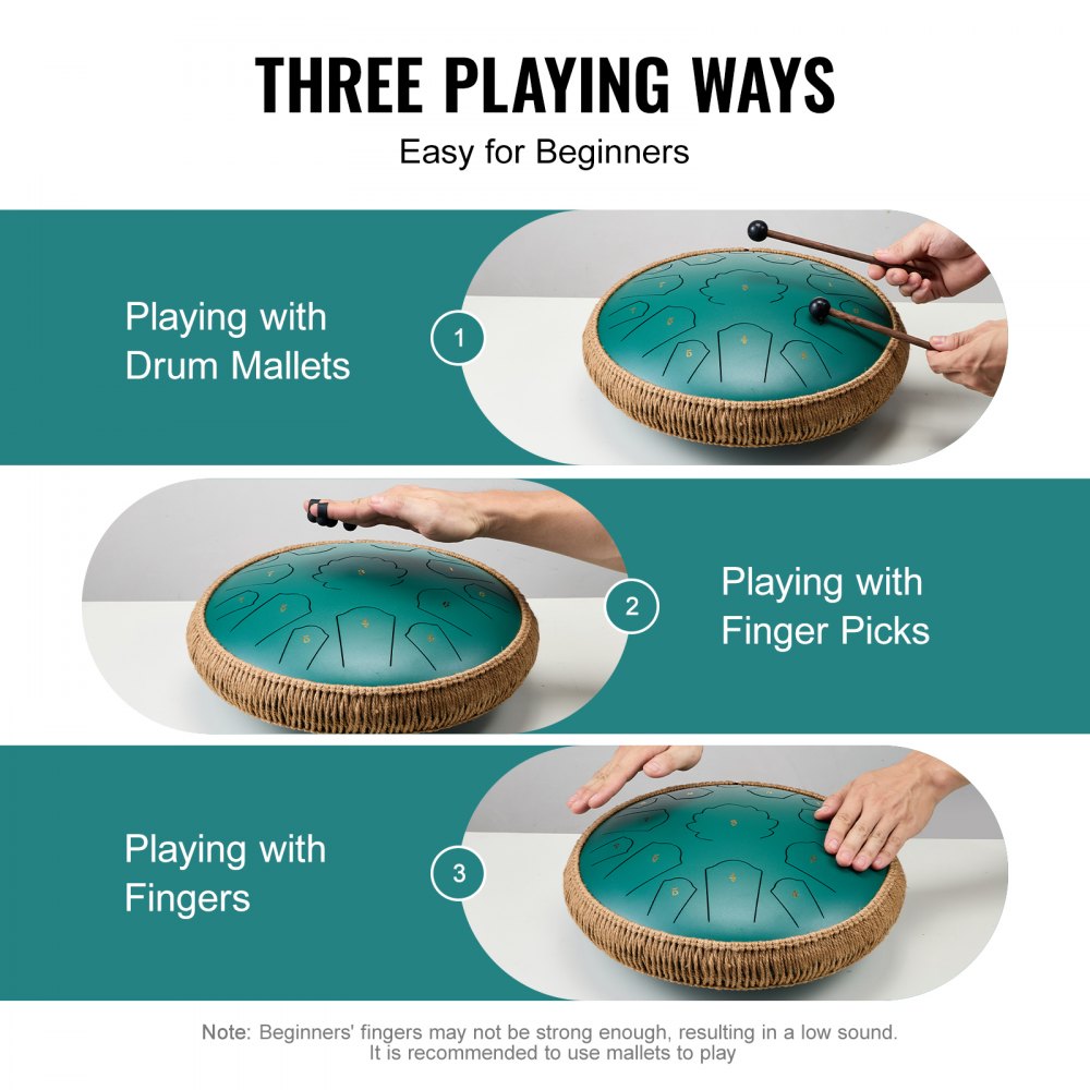 14 inch-D major-green - 14" Carbon Steel Tongue Drum, 15 Notes, Deep Green