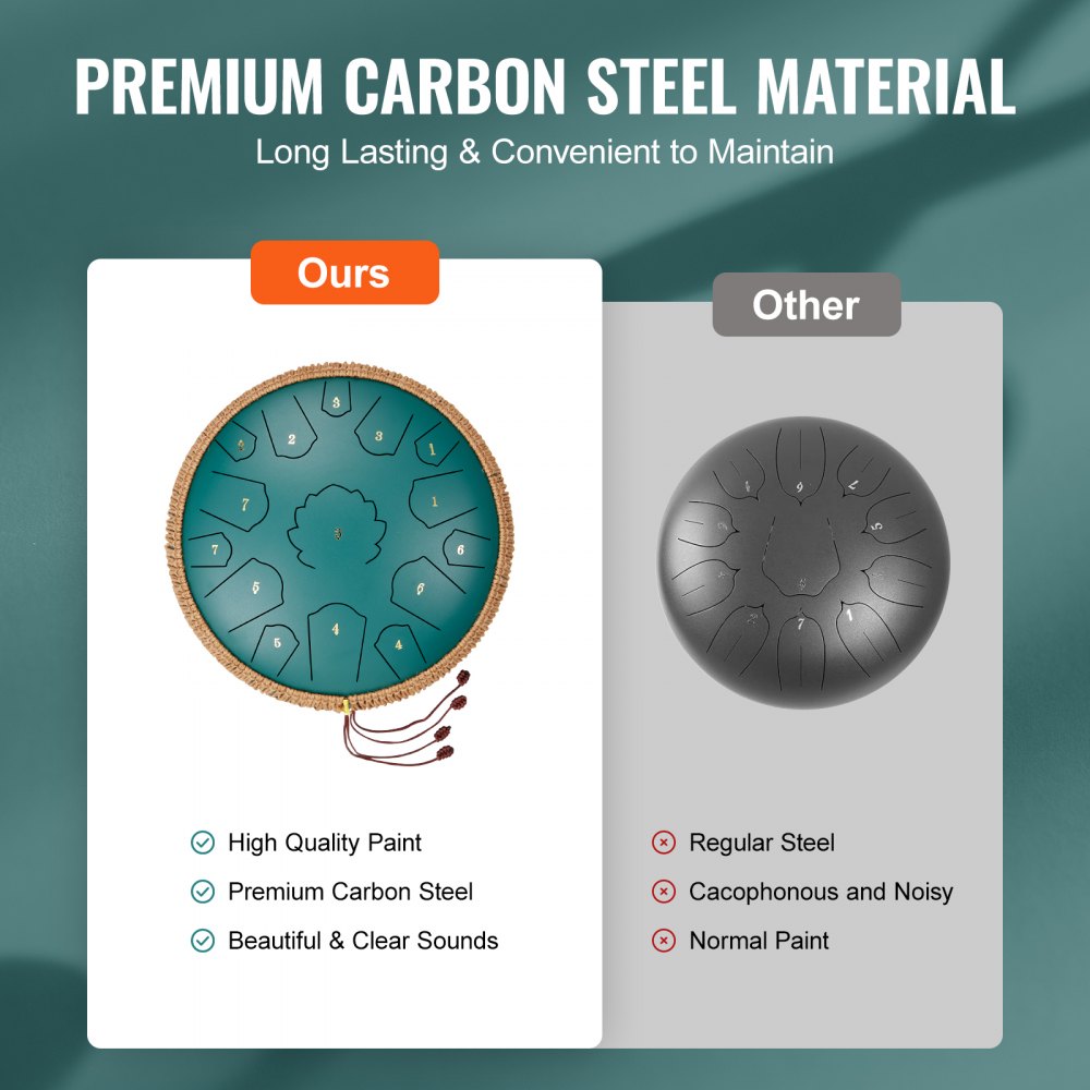 14 inch-C major-green - Handcrafted Carbon Steel Drum with 15 Notes