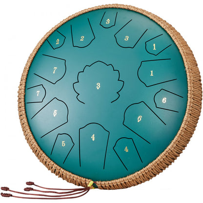 14 inch-C major-green - Handcrafted Carbon Steel Drum with 15 Notes