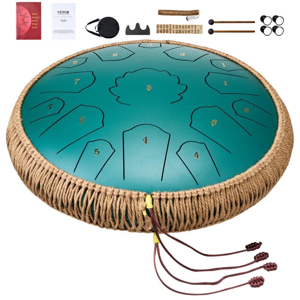 14 inch-C major-green - Handcrafted Carbon Steel Drum with 15 Notes