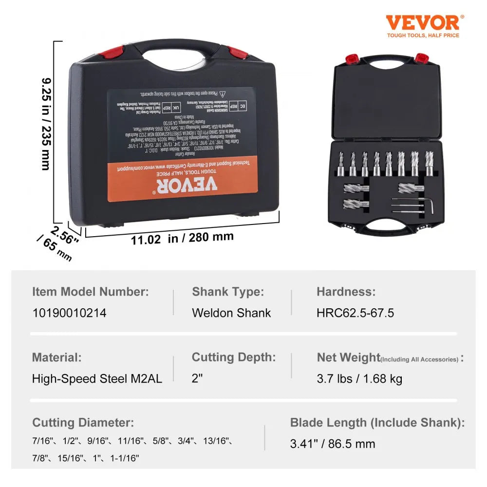 10190010214 - 13-Piece M2AL Steel Annular Cutter Set with Portable Case