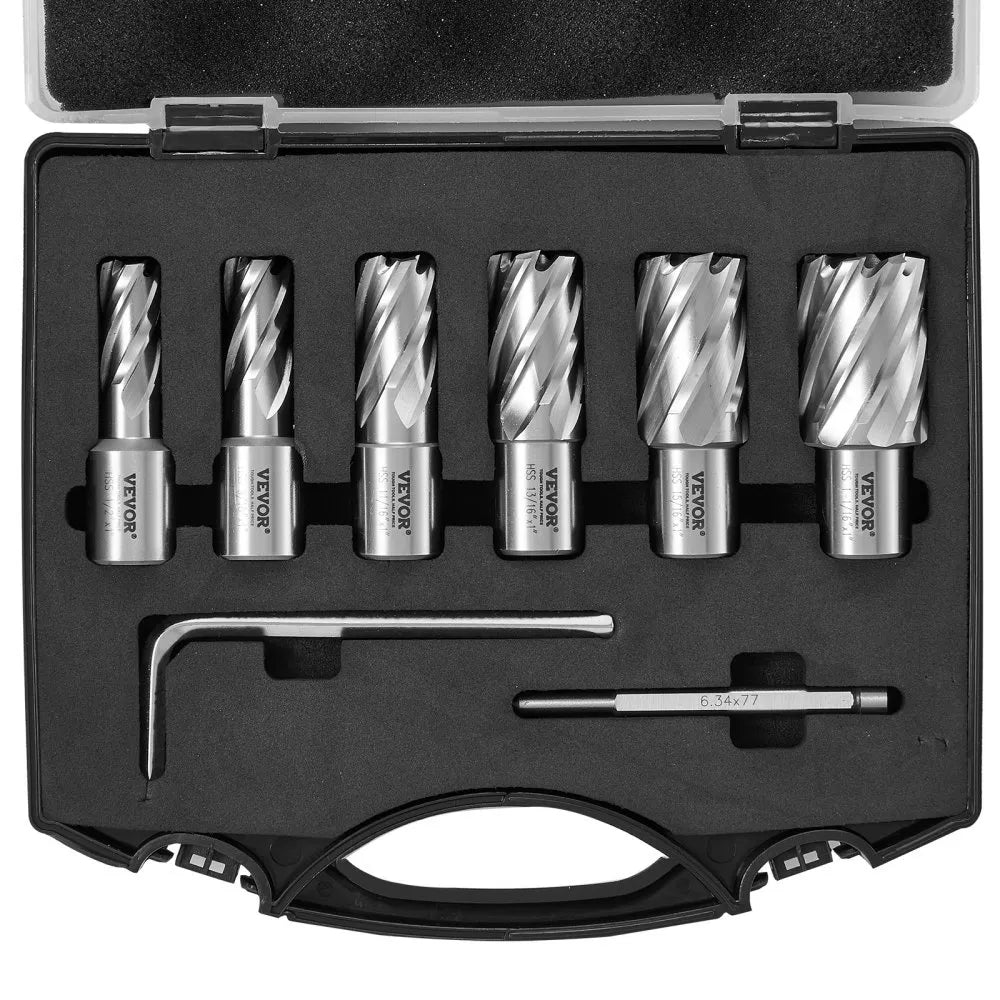 10190010146 - 6-Piece VEVOR Annular Cutter Set with 1" Depth, High-Speed Steel