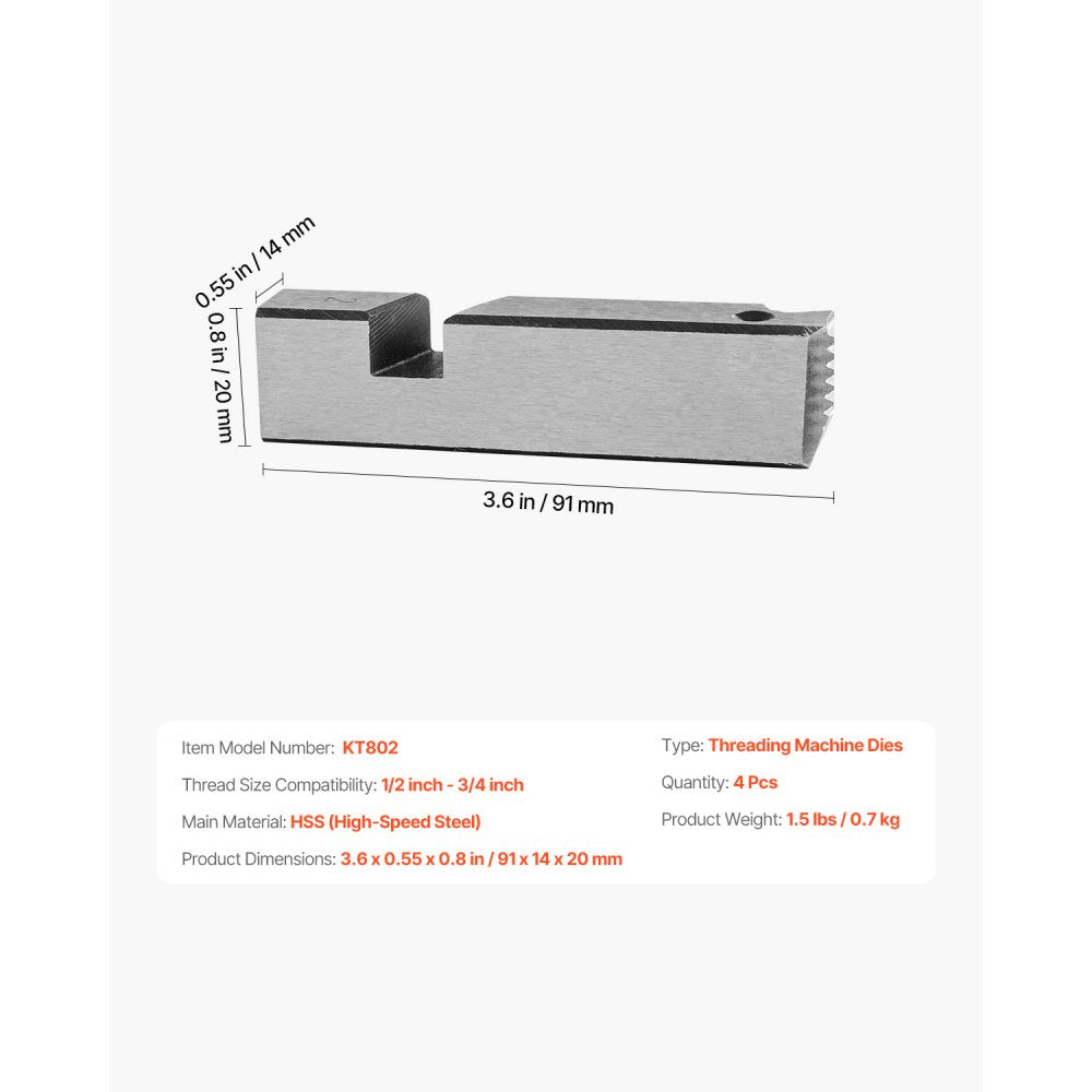 KT802 - High-Speed Steel Threading Dies for 1/2" to 3/4" Pipes