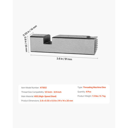 KT802 - High-Speed Steel Threading Dies for 1/2" to 3/4" Pipes