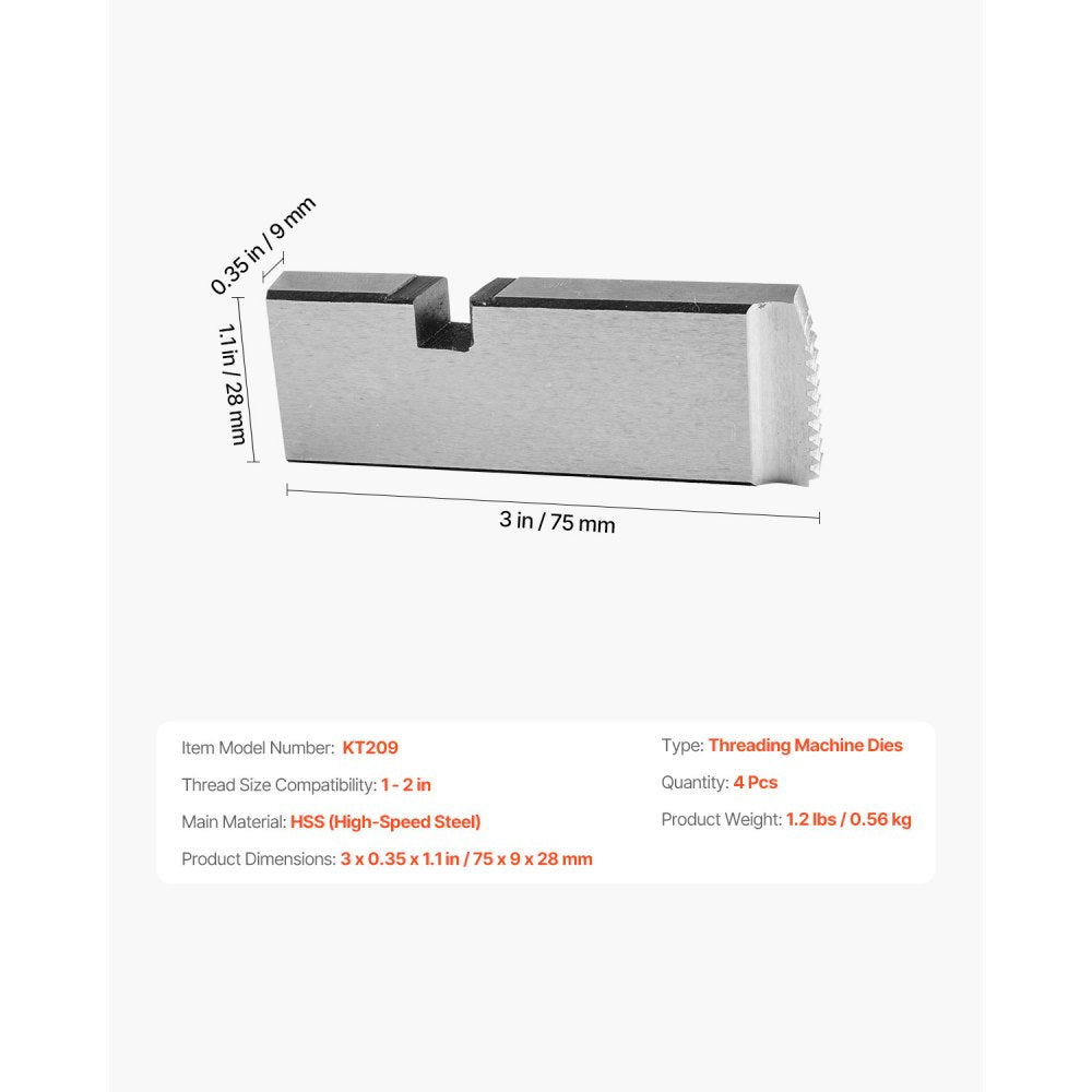 KT209 - 1"-2" NPT HSS Threading Dies for RIDGID Machines, 4 Pack