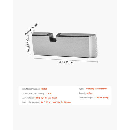KT209 - 1"-2" NPT HSS Threading Dies for RIDGID Machines, 4 Pack