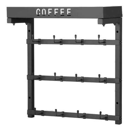 MUG-XM004 - Wall-Mounted Coffee Mug Rack with 12 Hooks and Top Shelf