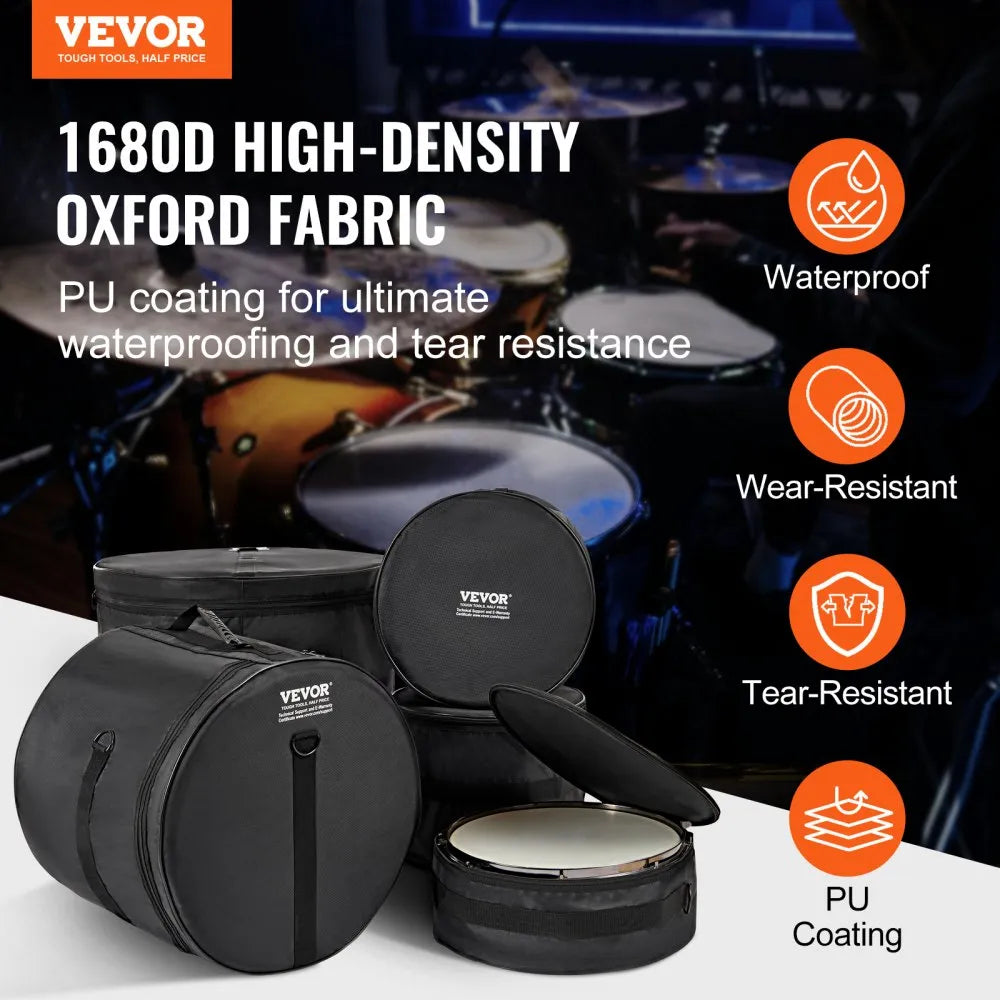JZGB-01A - Durable 1680D Drum Bag Set with Thick Padding for 5 Drums