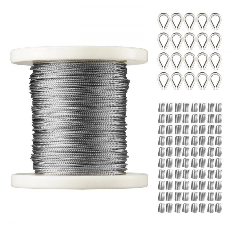 S1/16-328 - 328ft 304 Stainless Steel Wire Rope Kit for Outdoor Use
