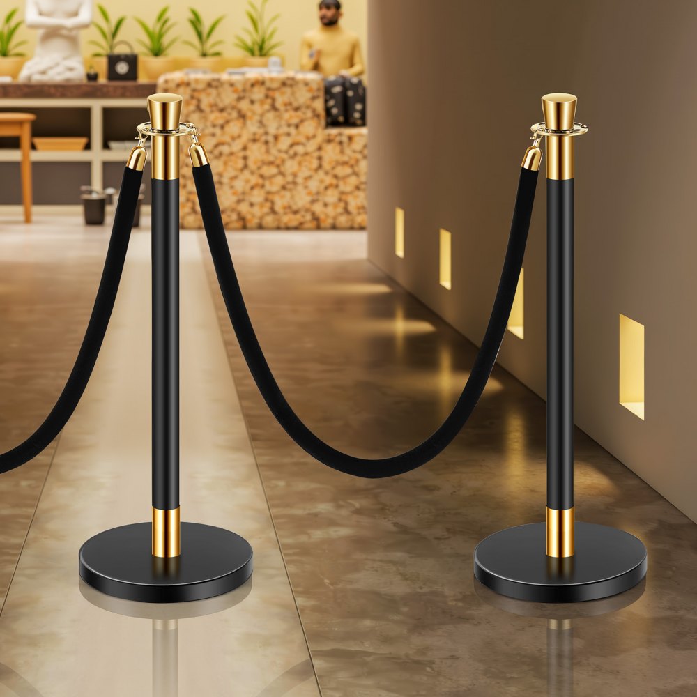 HJHGT320PDTCBLACK6-4 - Durable Stainless Steel Stanchions with Velvet Ropes, 4.92ft