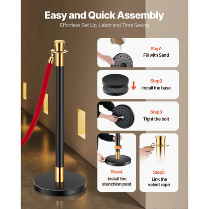 HJHGT320PDTCRED6-4 - Durable Stainless Steel Stanchion with 1.5m Velvet Rope