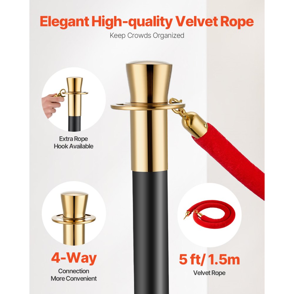 HJHGT320PDTCRED6-4 - Durable Stainless Steel Stanchion with 1.5m Velvet Rope