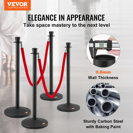 HGHGTTC6-6 - Durable Carbon Steel Stanchion Posts with Fillable Bases, 6-Pack