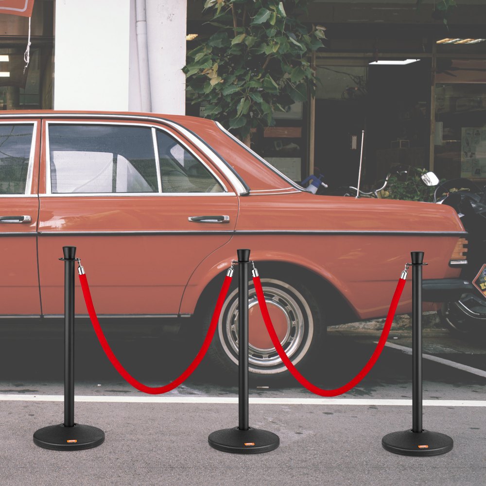 HGHGTTC6-6 - Durable Carbon Steel Stanchion Posts with Fillable Bases, 6-Pack