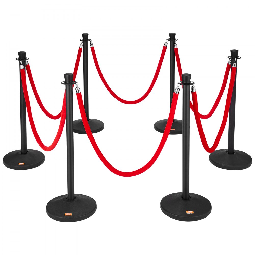 HGHGTTC6-6 - Durable Carbon Steel Stanchion Posts with Fillable Bases, 6-Pack