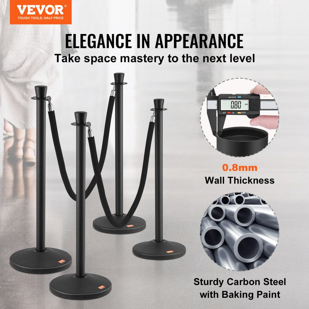 HGHGTTCRED6-6 - Durable Carbon Steel Stanchion with Black Velvet Rope, 6-Pack