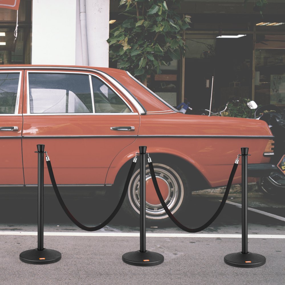 HGHGTTCRED6-6 - Durable Carbon Steel Stanchion with Black Velvet Rope, 6-Pack