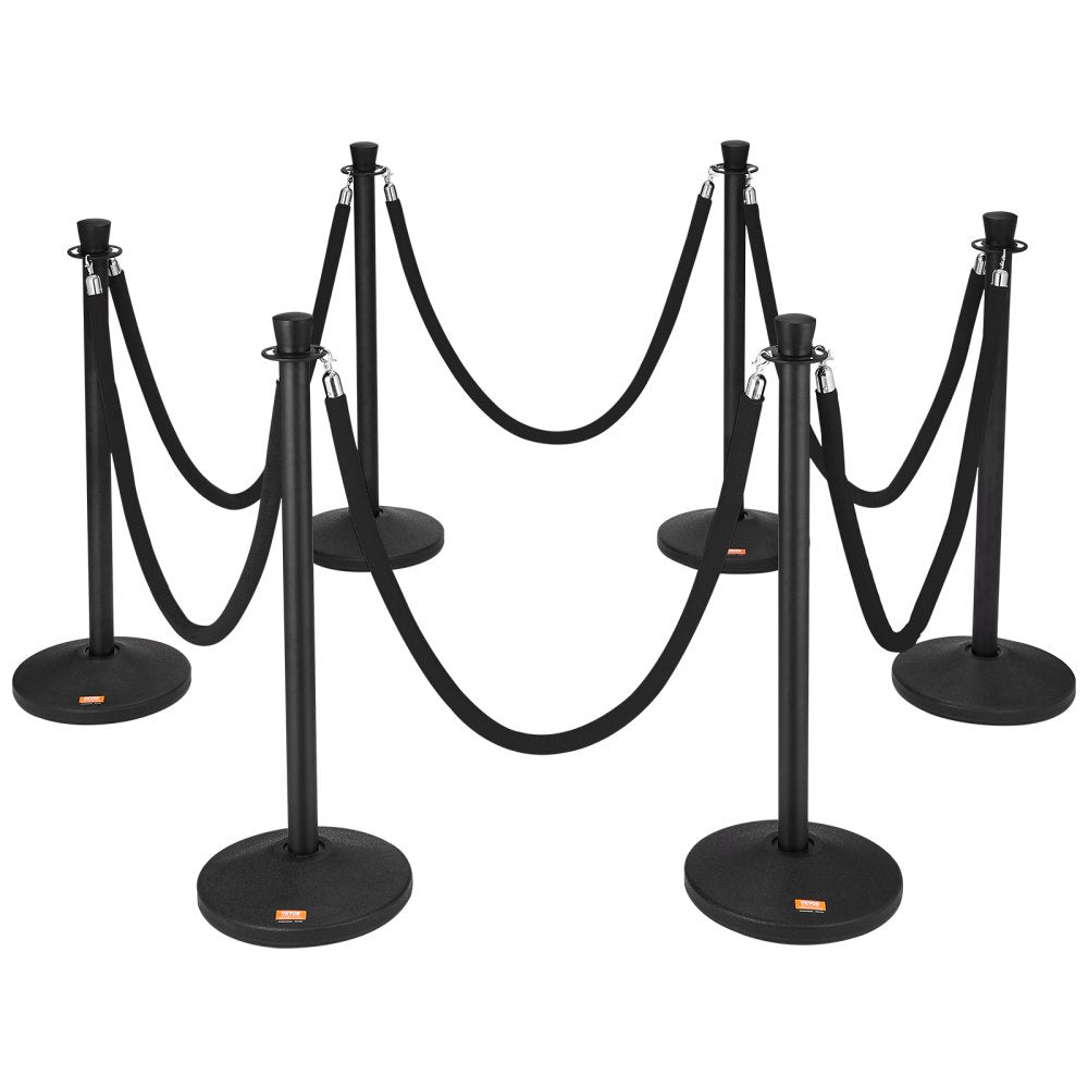 HGHGTTCRED6-6 - Durable Carbon Steel Stanchion with Black Velvet Rope, 6-Pack