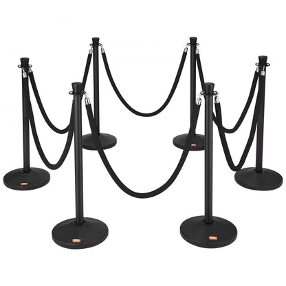 HGHGTTCRED6-6 - Durable Carbon Steel Stanchion with Black Velvet Rope, 6-Pack