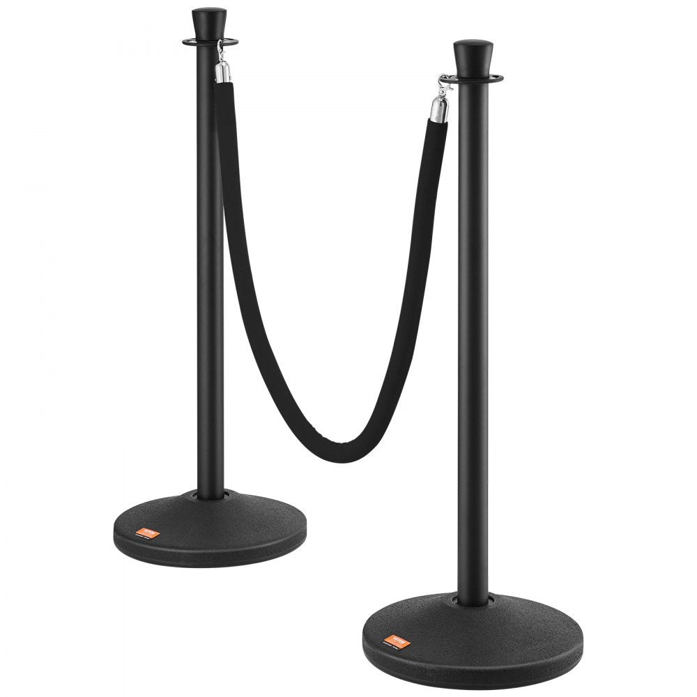HGHGTTCRED6-6 - Durable Carbon Steel Stanchion with Black Velvet Rope, 6-Pack