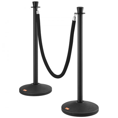 HGHGTTCRED6-6 - Durable Carbon Steel Stanchion with Black Velvet Rope, 6-Pack