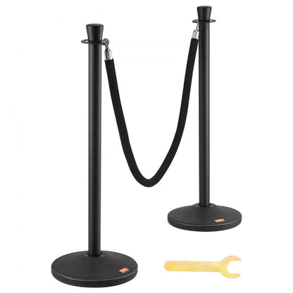 HGHGTTCRED6-6 - Durable Carbon Steel Stanchion with Black Velvet Rope, 6-Pack