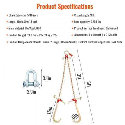 RTJ5⁄16-01 - 9,620 lbs Heavy-Duty V-Chain Bridle with G80 Hooks
