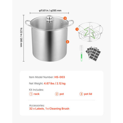 HS-003 - Durable Large Capacity Canning Pot with Rack & Lid