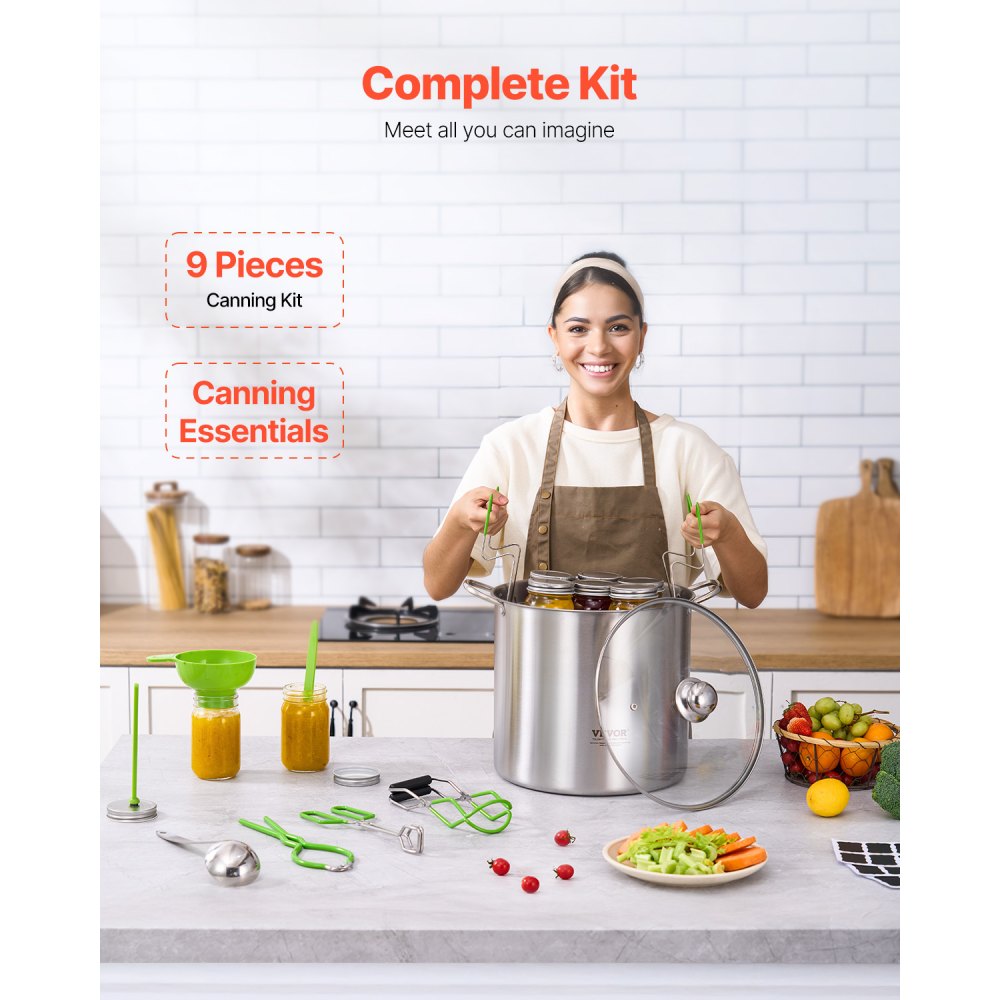 HS-004 - Essential 9-Piece Stainless Steel Canning Kit for Home Cooks
