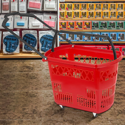Red Shopping Basket - Durable 75lbs Capacity Baskets with Handles and Wheels