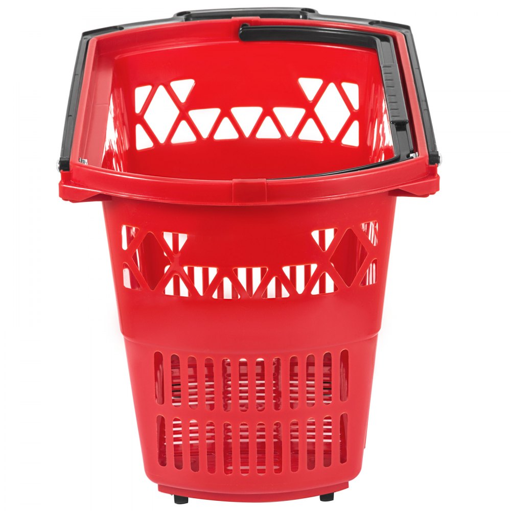Red Shopping Basket - Durable 75lbs Capacity Baskets with Handles and Wheels