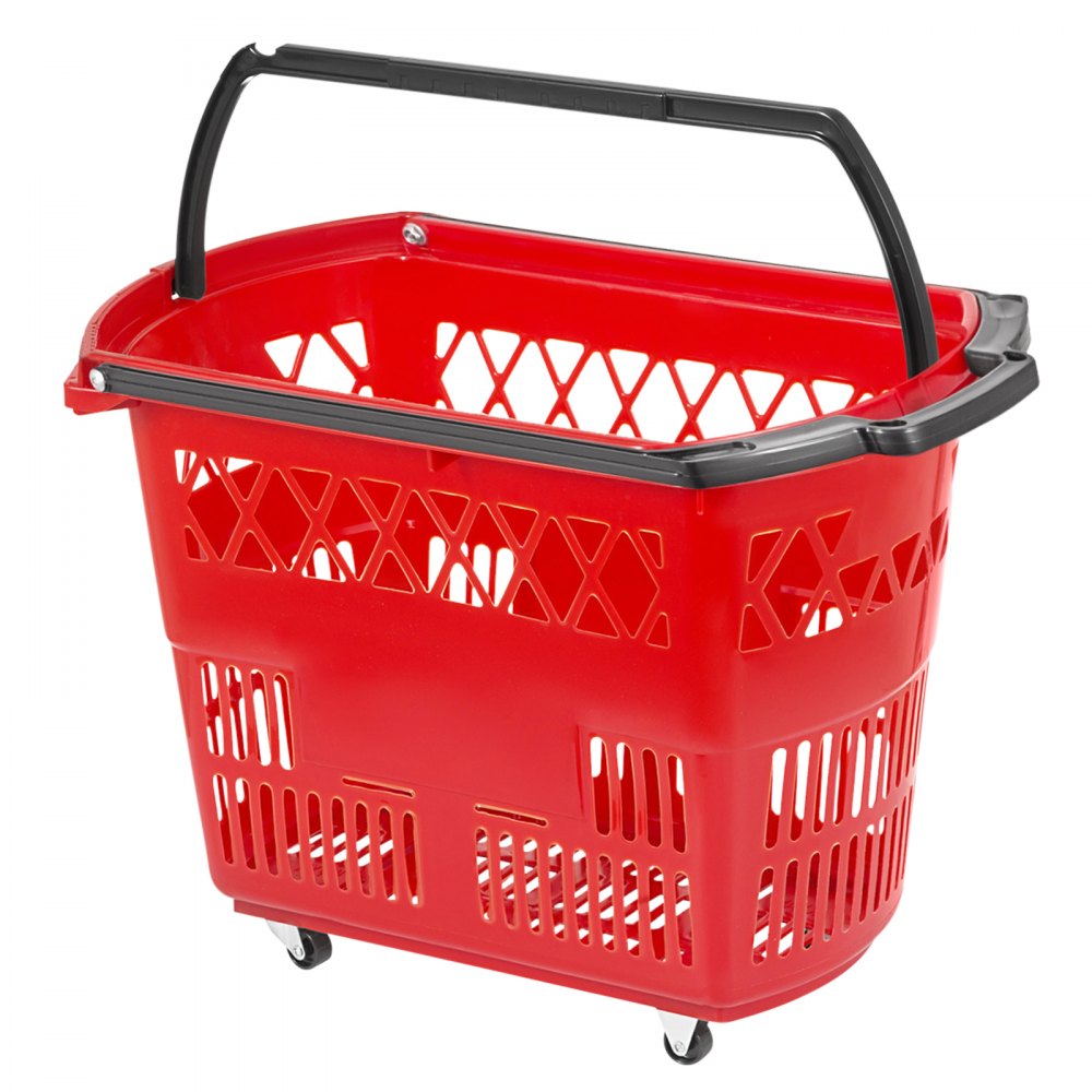 Red Shopping Basket - Durable 75lbs Capacity Baskets with Handles and Wheels