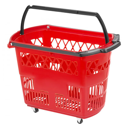 Red Shopping Basket - Durable 75lbs Capacity Baskets with Handles and Wheels