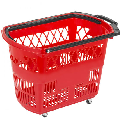 Red Shopping Basket - Durable 75lbs Capacity Baskets with Handles and Wheels