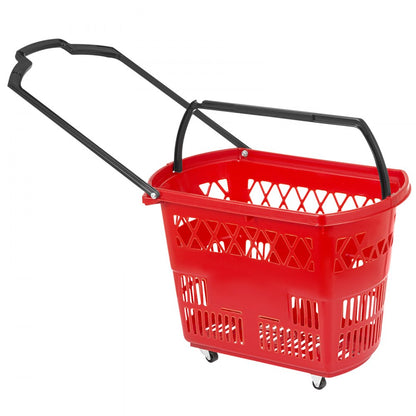 Red Shopping Basket - Durable 75lbs Capacity Baskets with Handles and Wheels
