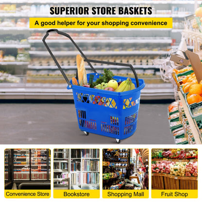Blue Shopping Basket - 6PCS: 75 lbs Capacity, Rolling Handle Baskets