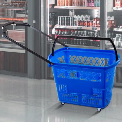 Blue Shopping Basket - 6PCS: 75 lbs Capacity, Rolling Handle Baskets