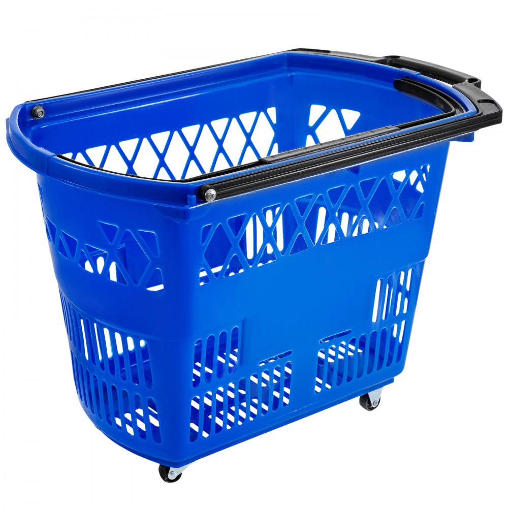 Blue Shopping Basket - 6PCS: 75 lbs Capacity, Rolling Handle Baskets