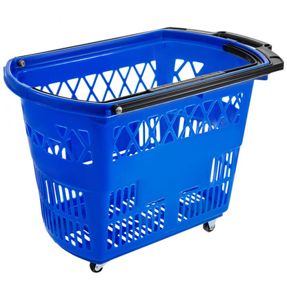 Blue Shopping Basket - 6PCS: 75 lbs Capacity, Rolling Handle Baskets