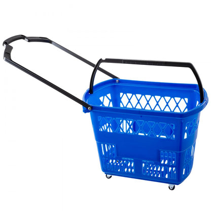 Blue Shopping Basket - 6PCS: 75 lbs Capacity, Rolling Handle Baskets