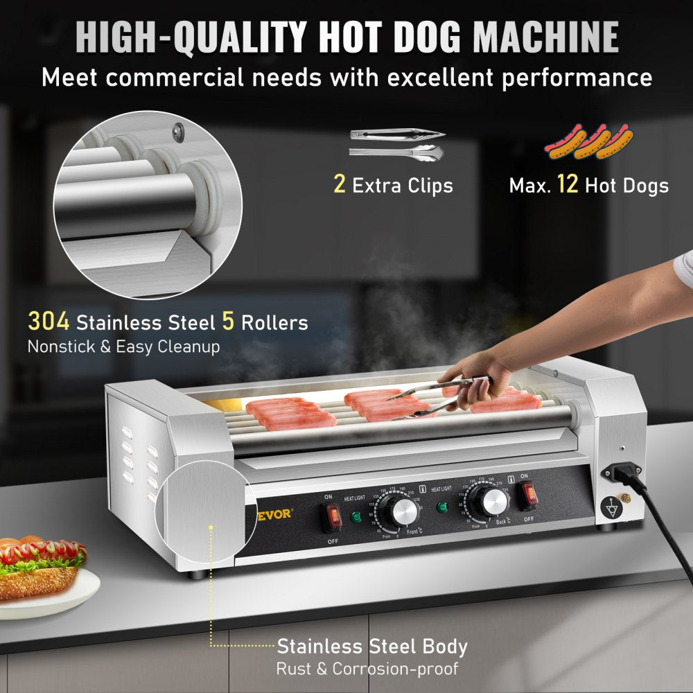 SC-5XC - Stainless Steel 5-Roller Hot Dog Machine with 12 Capacity